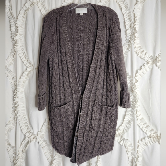 Brochu Walker Gray Cardigan Hook Eye Closure Cable Knit Sz Small - Picture 1 of 10